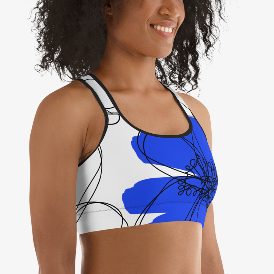 Floral Sports Bra "Daisy Doodles" Blue/Red