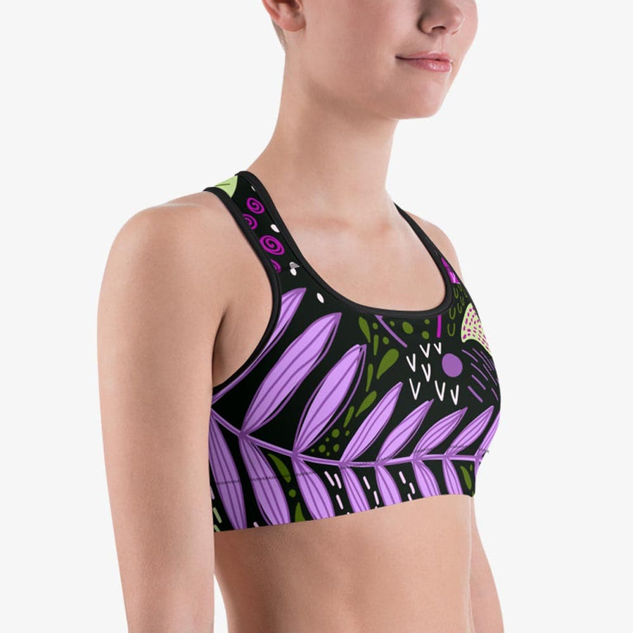 Floral Sports Bra "Fairy Forest" Purple/Lime