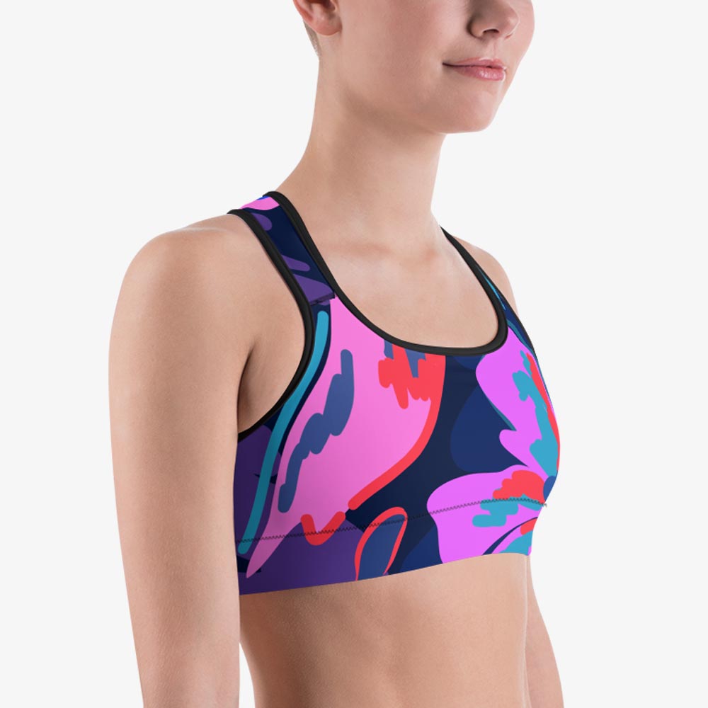 Flower Splash Sports Bra – Blue/Fuchsia