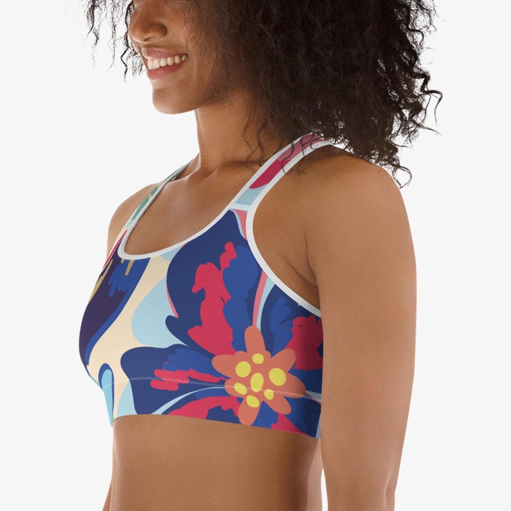 Flower Splash Sports Bra – Red/Yellow/Blue