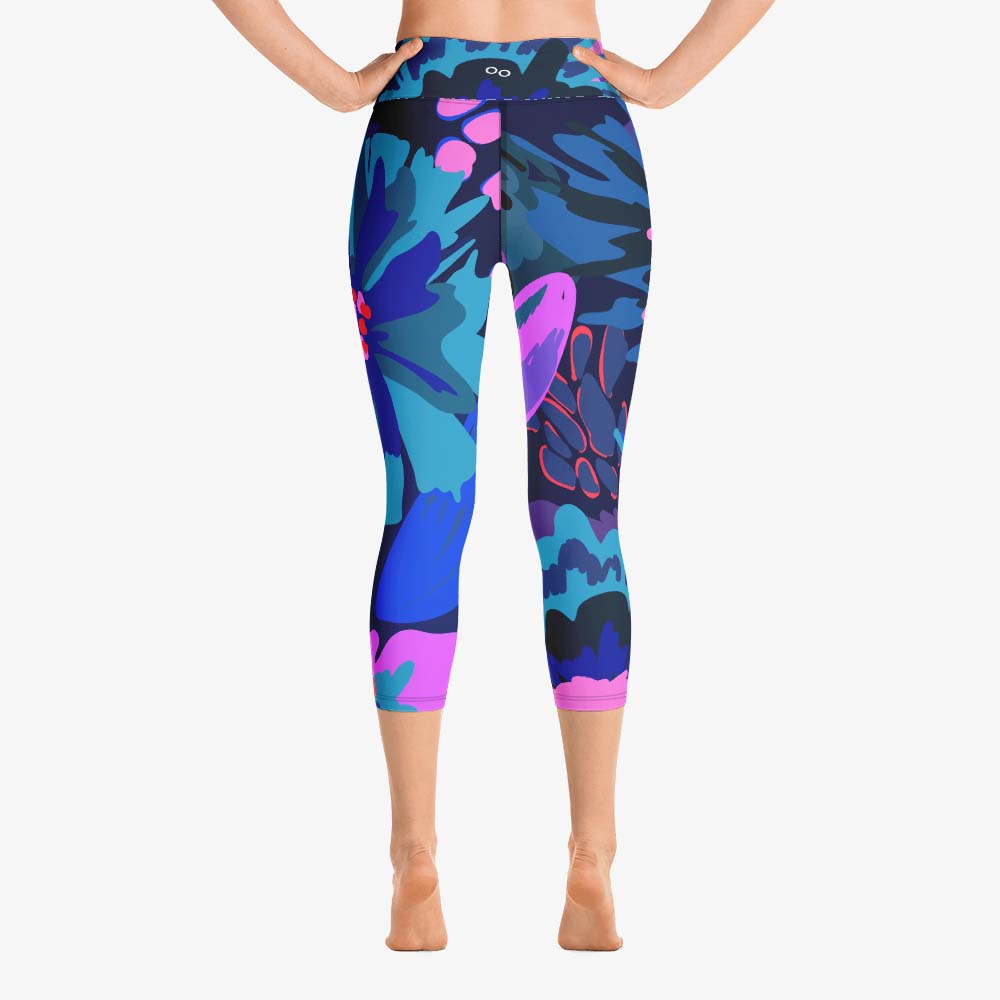 Flower Splash Capris – Blue/Fuchsia