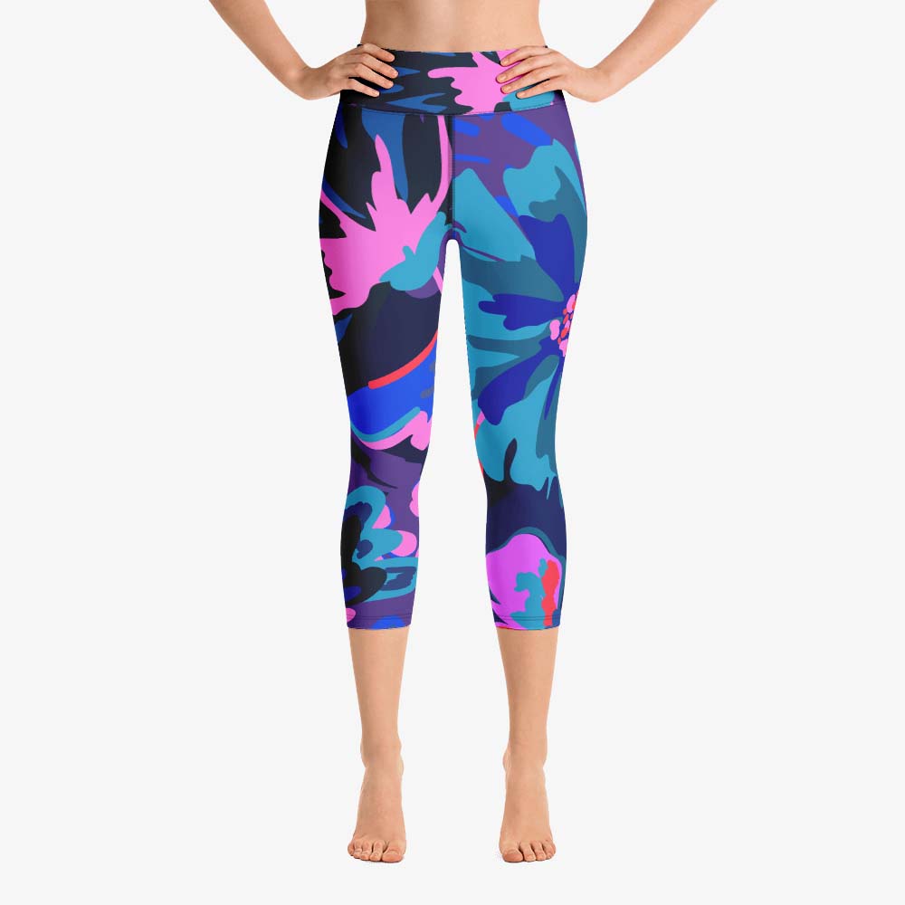 Flower Splash Capris – Blue/Fuchsia