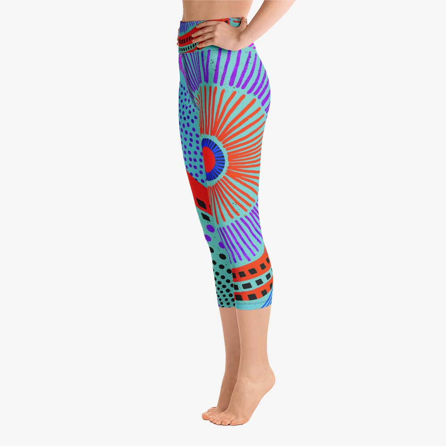 Printed Capris "Ethno Pop" Turquoise/Red