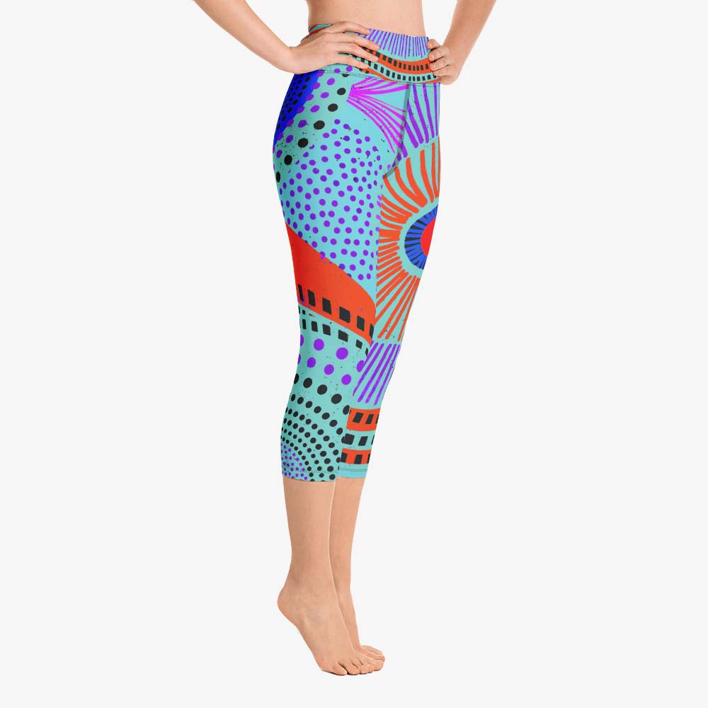 Ethno Pop Capris – Turquoise/Red