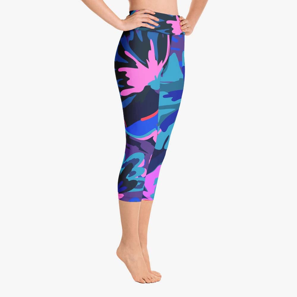 Flower Splash Capris – Blue/Fuchsia