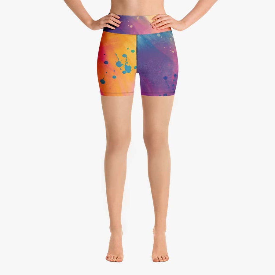 Printed Yoga Shorts "Cosmic Splash" Orange/Purple/Pink