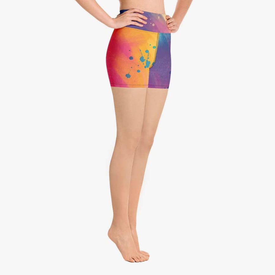 Printed Yoga Shorts "Cosmic Splash" Orange/Purple/Pink