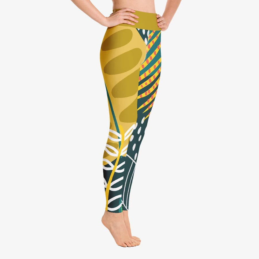 Funky floral leggings for women. Model "Tropics" Olive and green right.