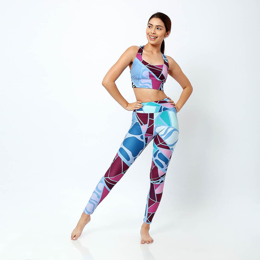 Leggings with red and blue abstract design