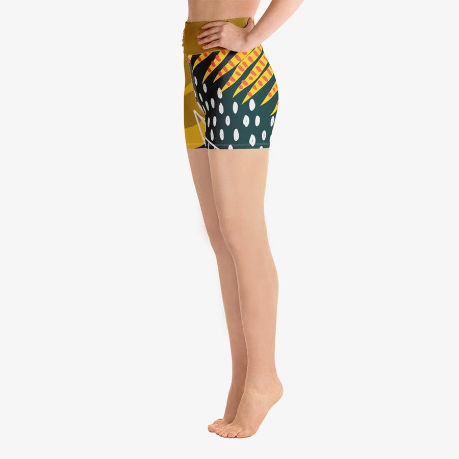 Funky floral shorts for women. Perfect for Yoga, Pilates and Gym. Model "tropics" olive and green