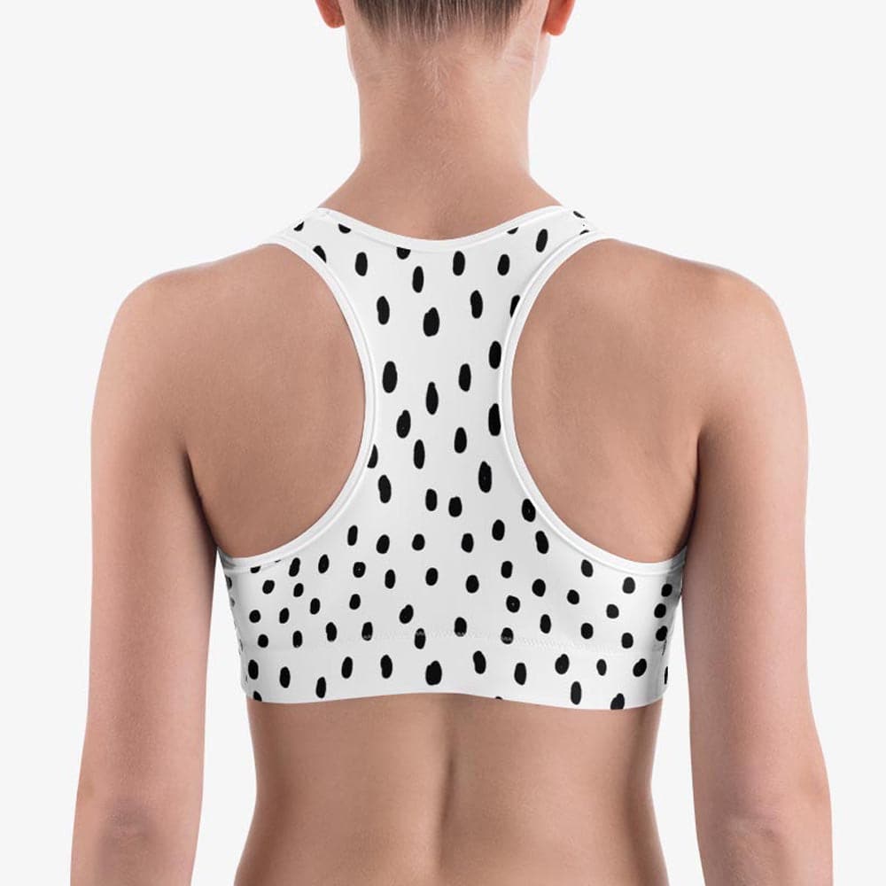 black and white polka dot sports bra