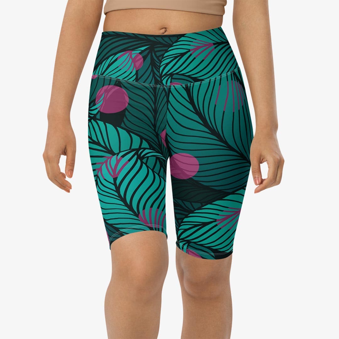 blue and purple biker short floral print