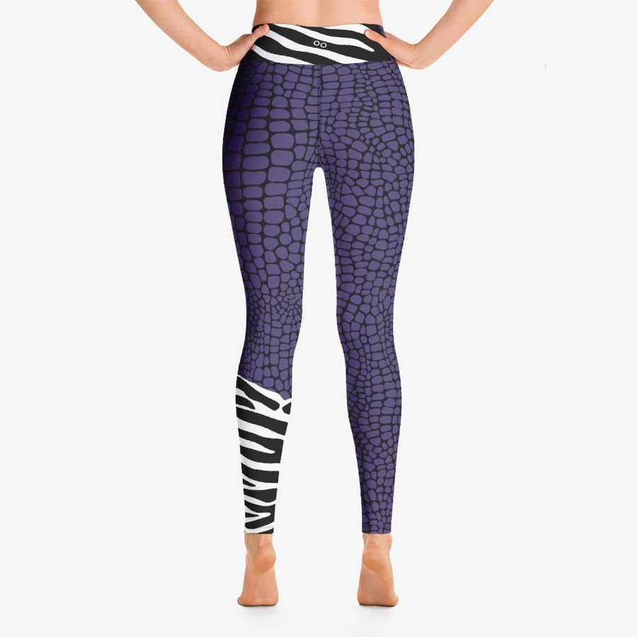 Funky animal printed leggings for women. Crocozebra purple back side.