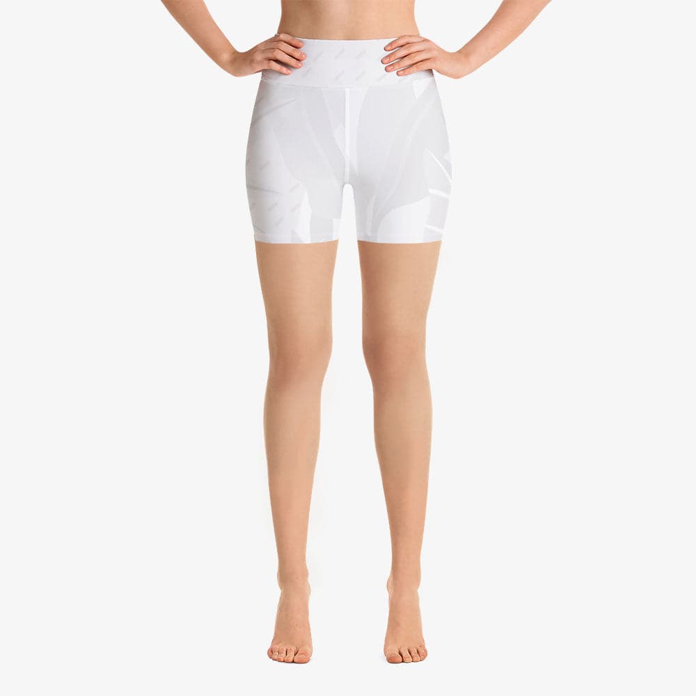 Funky floral shorts for women. Perfect for Yoga, Pilates and Gym. Model "leaves" white