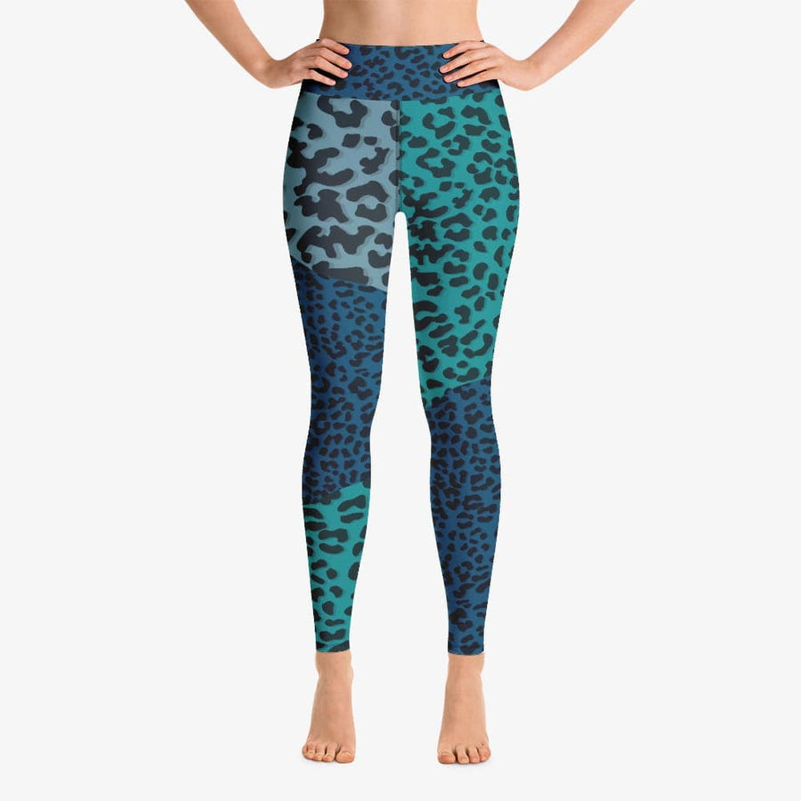 Funky animal printed leggings for women. Leopard blue front side.