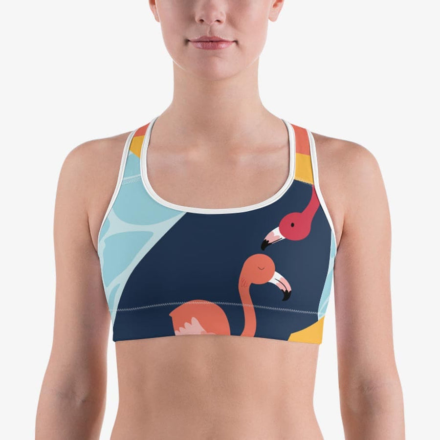 Patterned sports bra flamingo front