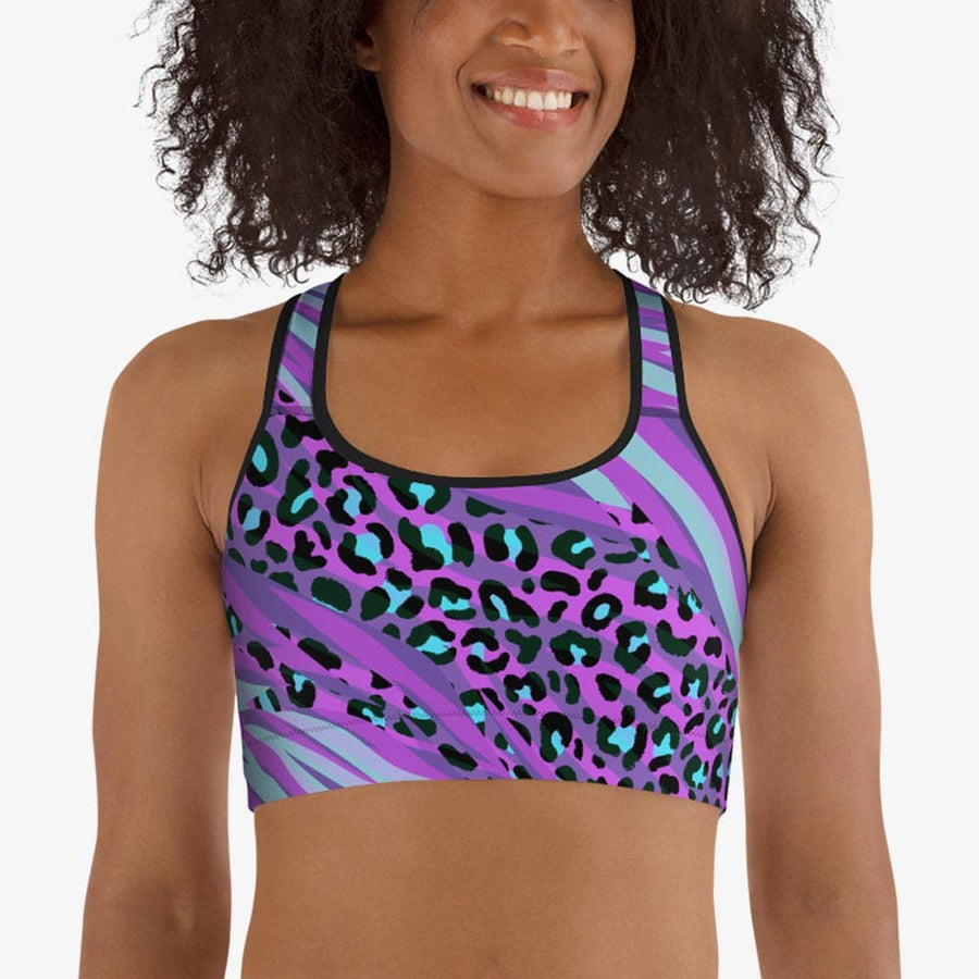 Funky animal printed sports bra for women. Perfect for Yoga, Pilates and Gym. Model "cheetiger" purple