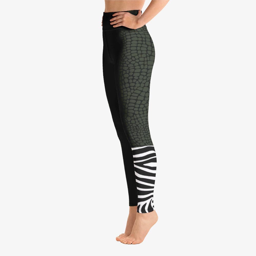 Funky animal printed leggings for women. Crocozebra left side.