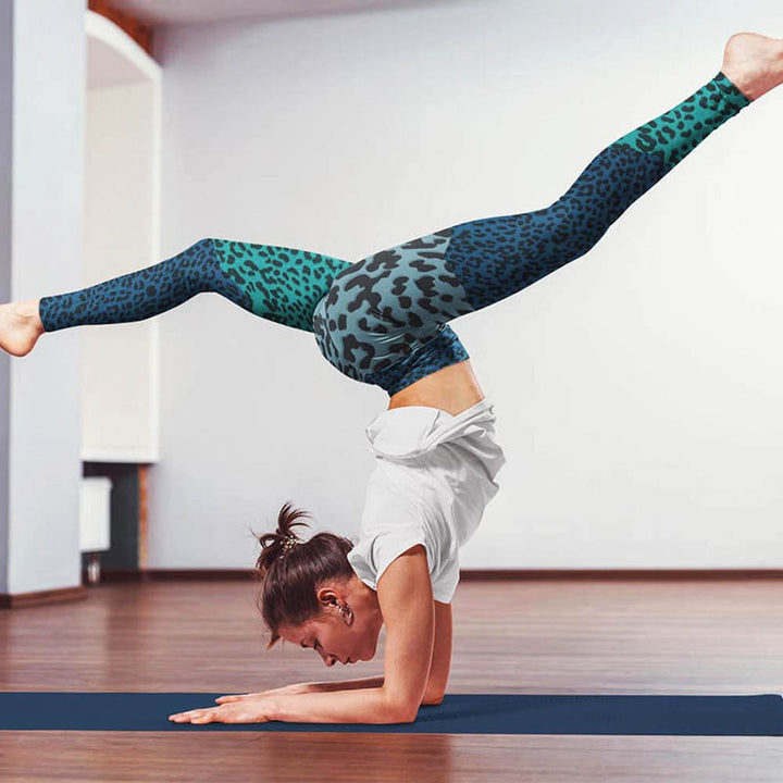 Funky animal printed leggings for women. Perfect for Yoga, Pilates and Gym. Model "Leopard" Blue.  