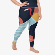 WAREHOUSE Plus Size Patterned Leggings "Flamingo" Blue/Yellow