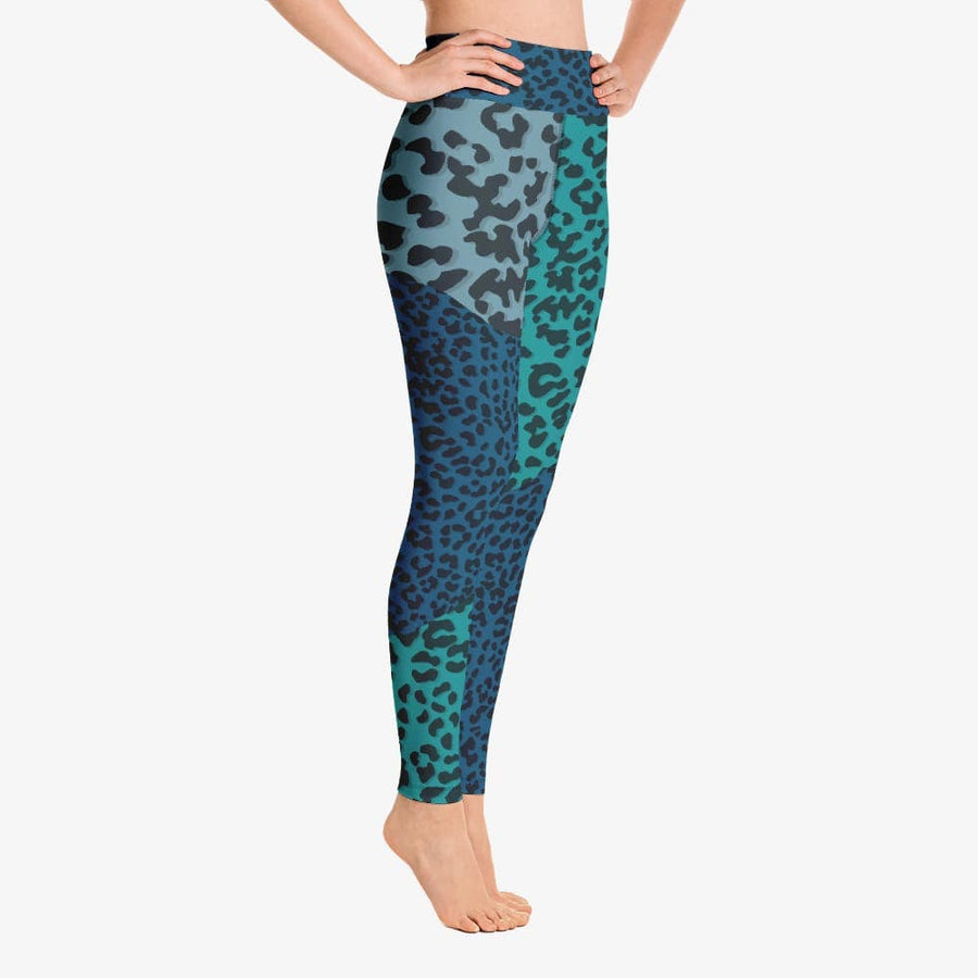 Funky animal printed leggings for women. Leopard blue right side.