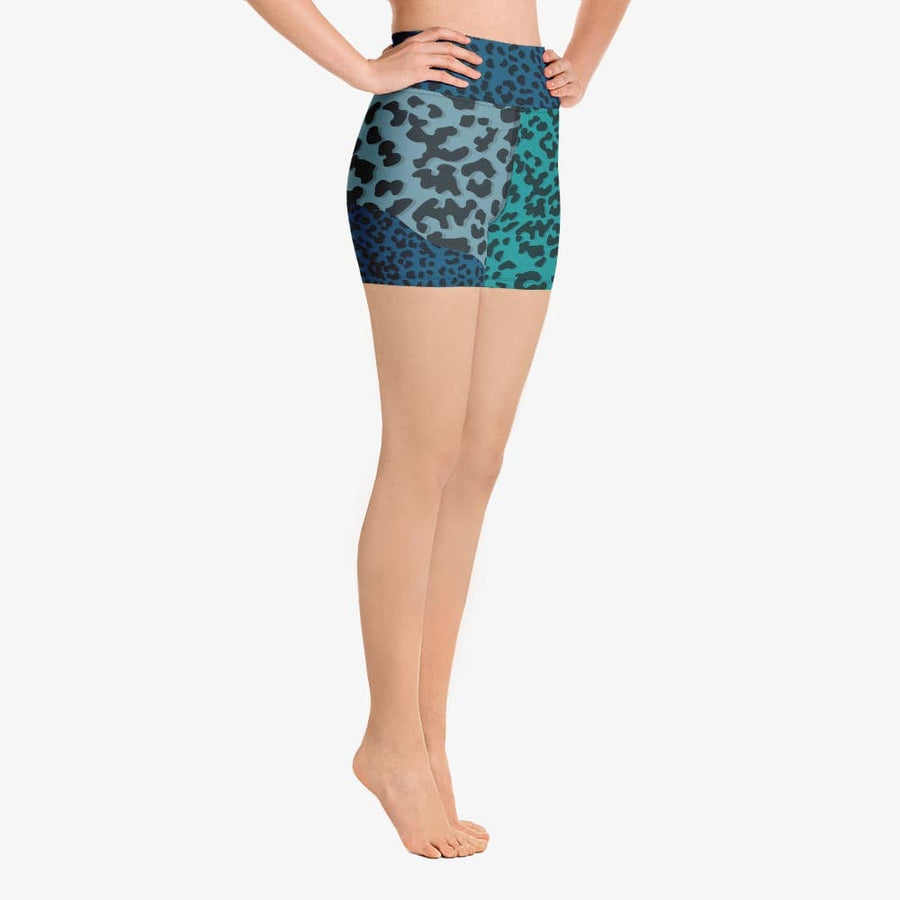 Funky animal printed shorts for women. Perfect for Yoga, Pilates and Gym. Model "leopard" blue